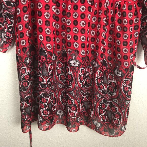 New with Tags Sam & Max Red Floral Mixed Media Print Sheer Coverup Top Small - Picture 6 of 13